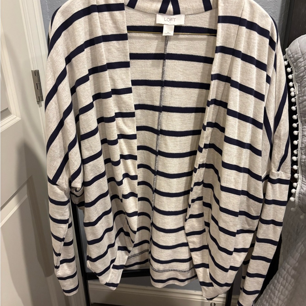 LOFT Striped Cream and Navy Women's Sweater